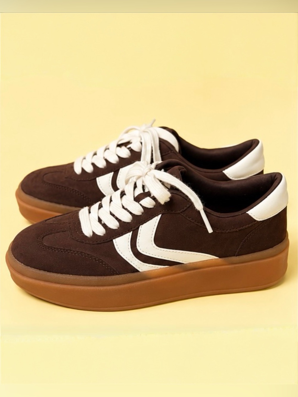 Women’s Steve Madden Brown Suede Low-Top Sneakers with White Accents - Size 7.5